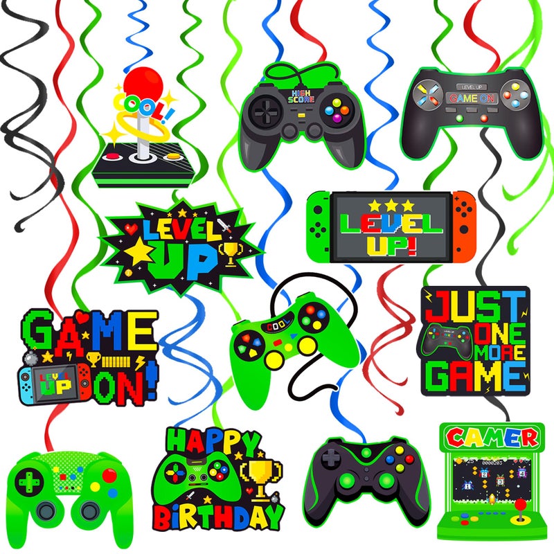 umoni Green Video Game Hanging Swirls 20Pcs Gamer Birthday Party Decorations Game On Birthday Hanging Decoraiton Gaming Ceiling Streamers for Game Level Up Party Supplies - Image 1